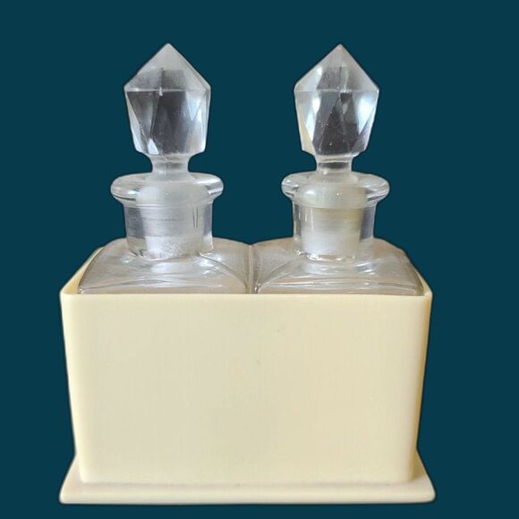 1940's Glass Perfume‎ Bottle Duet with Crystal Stoppers in Celluloid Holder - Picture 1 of 7